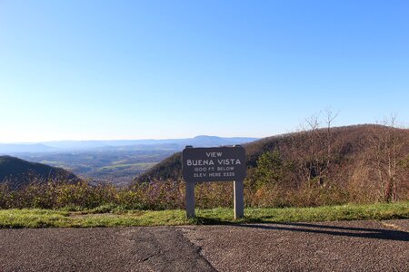 Sign for Buene Vista Ovelook Blue ridge parkway Virginia