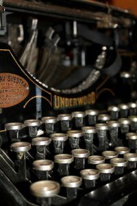 Close up photo of antique typewriter keys, shallow focus