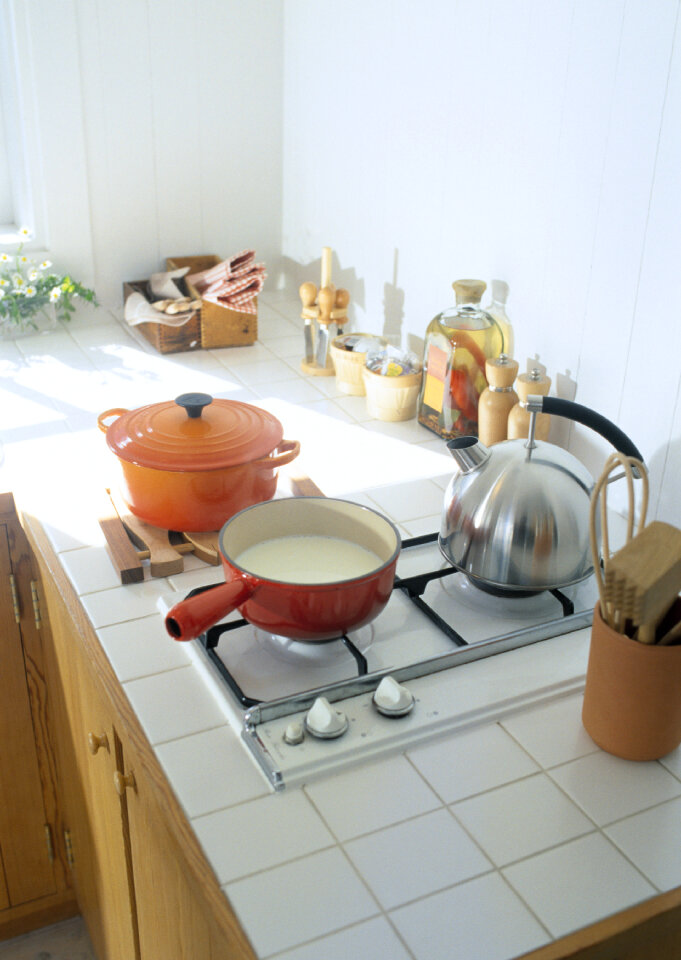 A cast iron pan of boiling