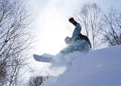 skier in deep powder on a steep slope