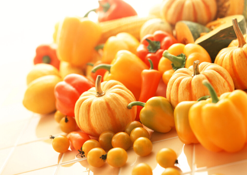Yellow vegetables isolated on white