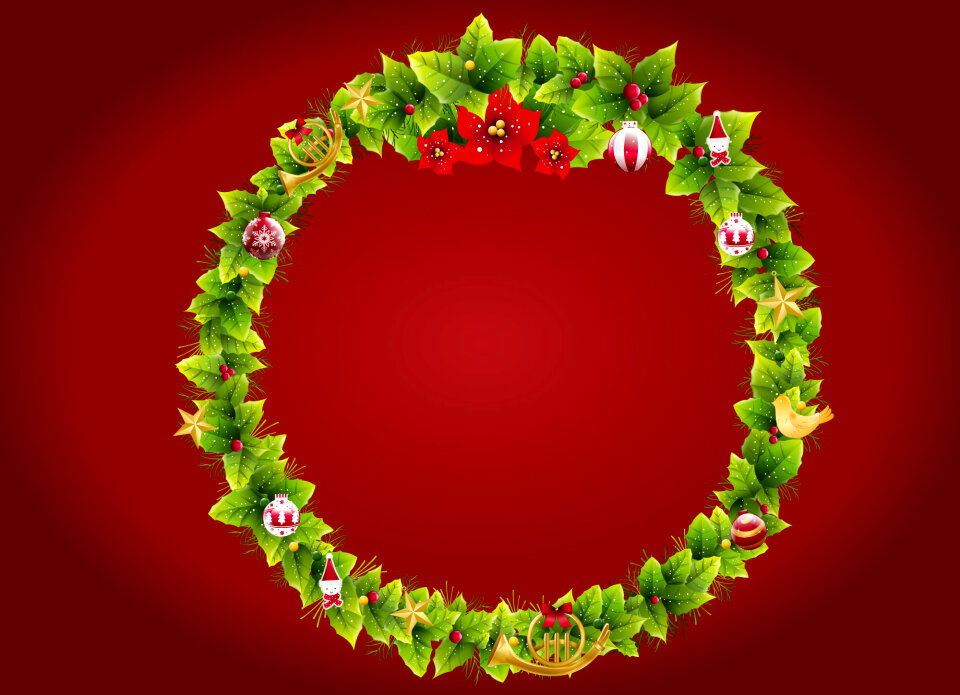Christmas round from the decorated fir tree branches. red