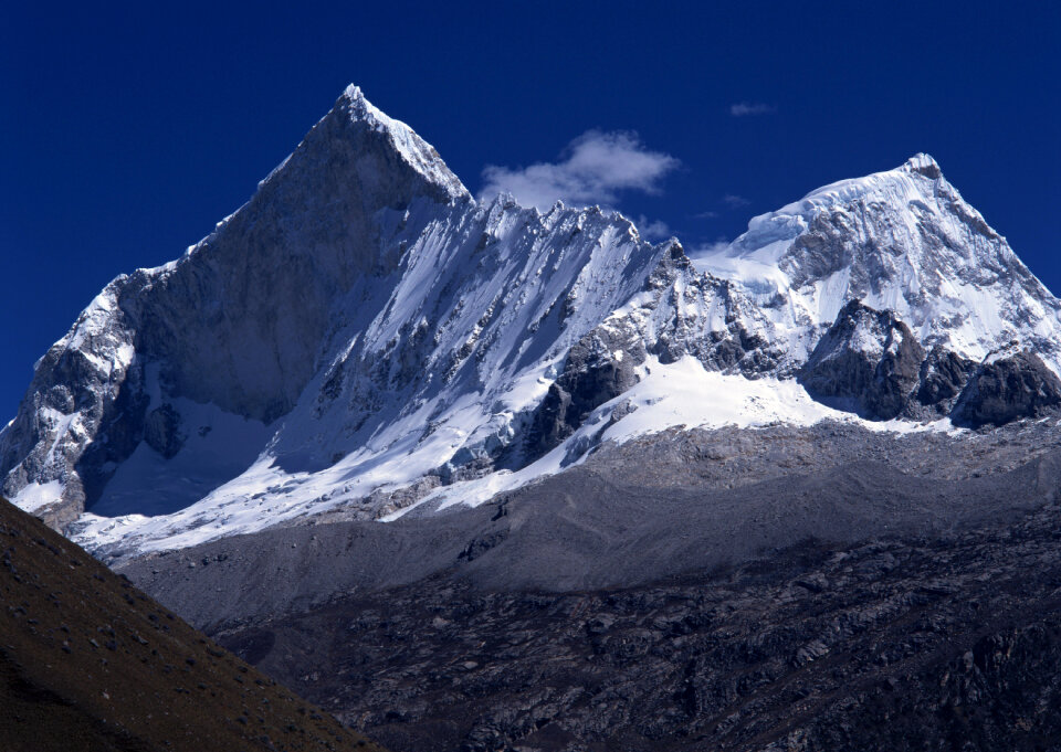 Severe mountains peaks covered by snow