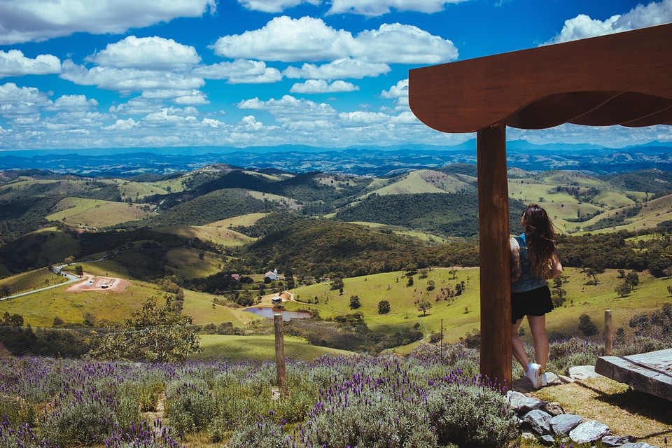 Woman Enjoy View Blue Sky