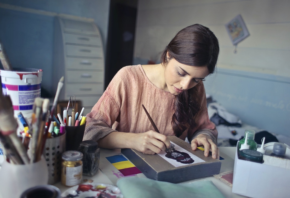 Woman Artist Painting Studio Office