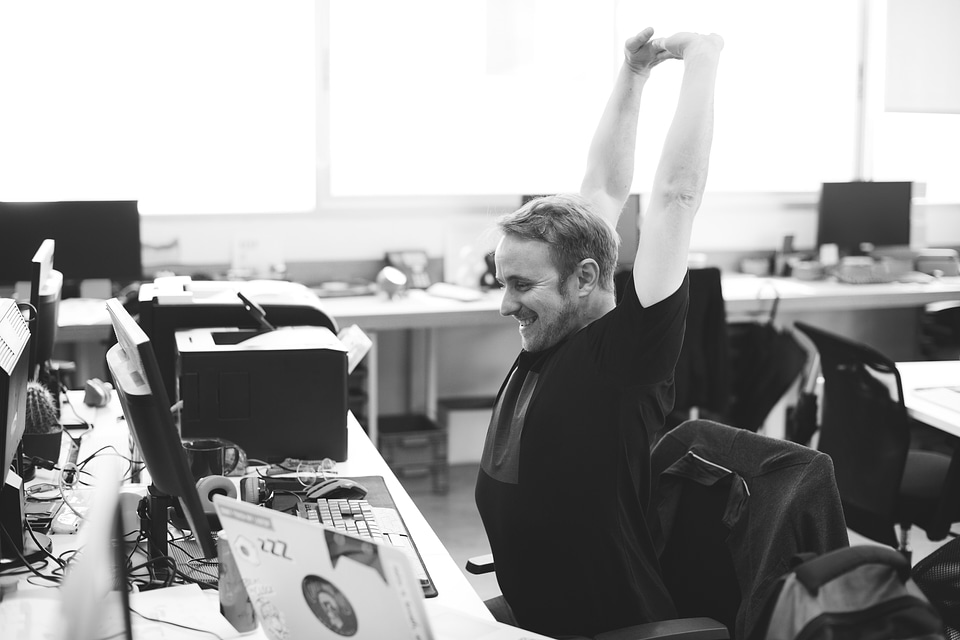 Man Working Computer Happy Office photo