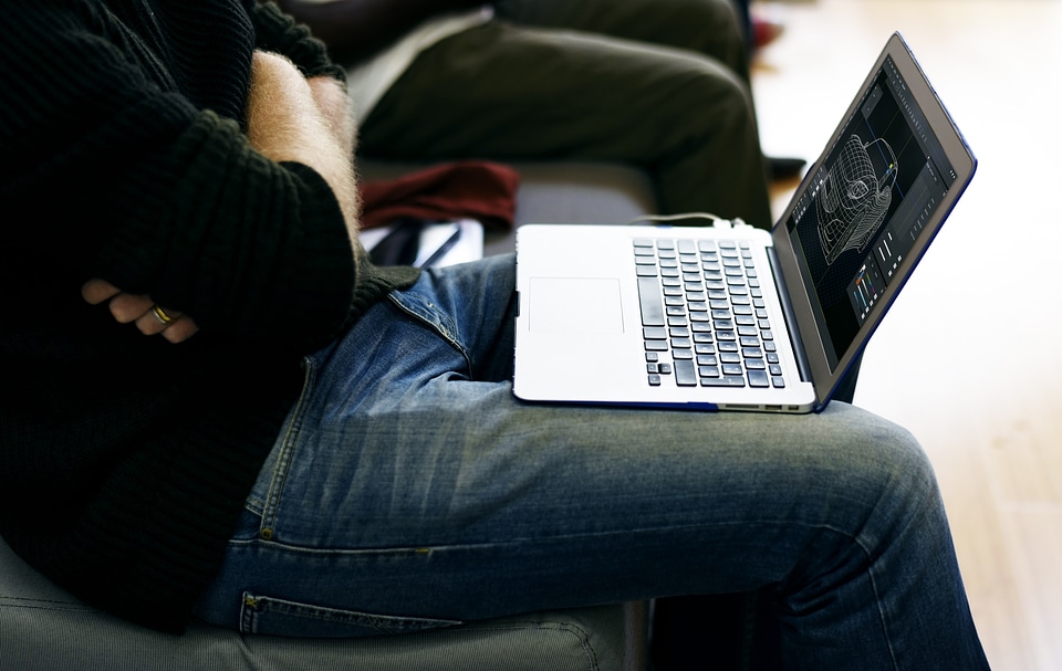 Man Jeans Laptop Office Work photo