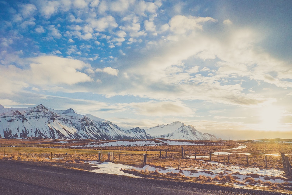 Vintage Snow Mountain Blue Sky
