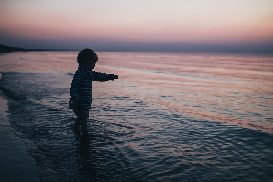 Child Boy Beach Sea Dusk photo