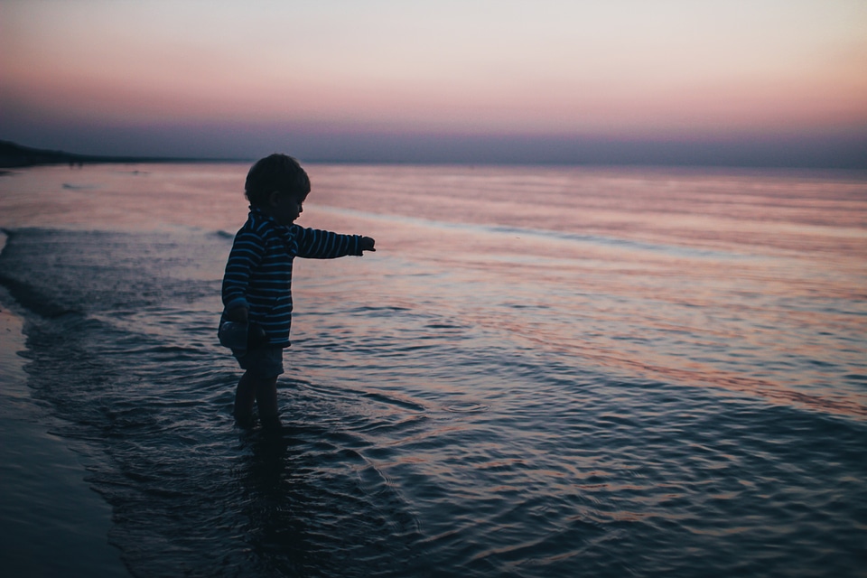 Child Boy Beach Sea Dusk