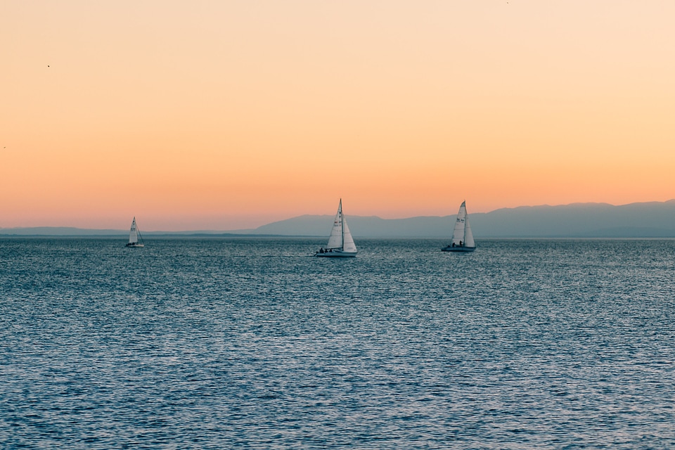 Sea Sail Boats Sunset