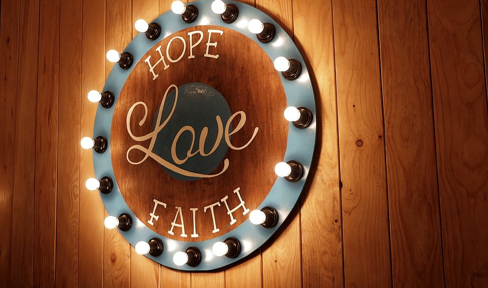 Hope Love Faith Sign Wood Light photo