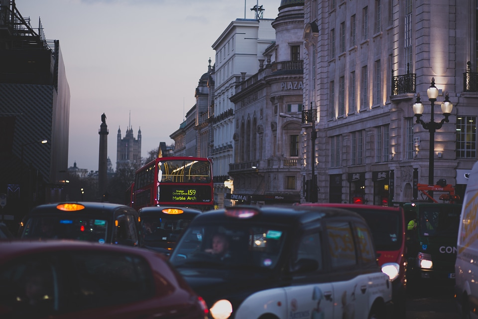 Red London Bus in Traffic