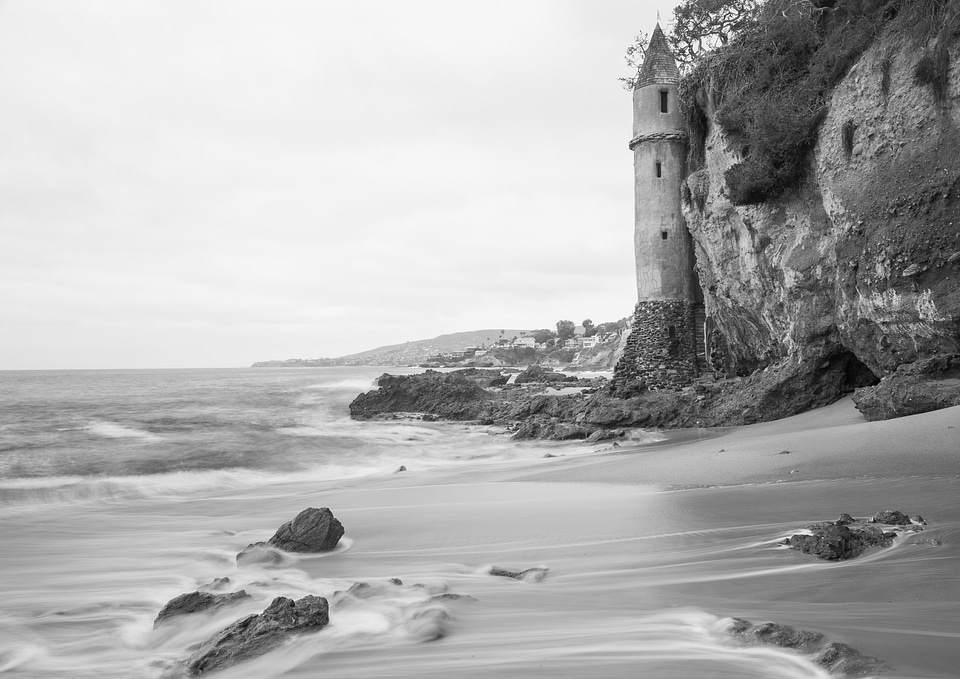 Castle On The Beach In Black And White
