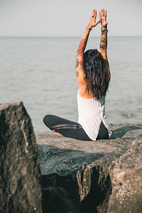 Yoga Posing Tattooed Woman photo