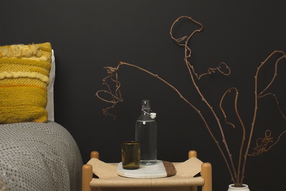 Dark Wall & Bedside Table