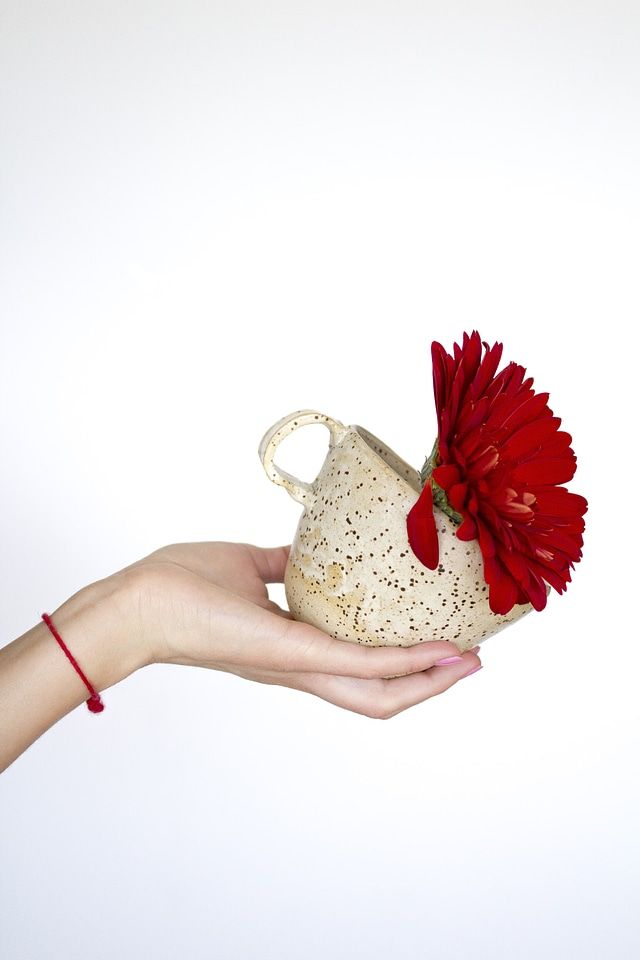 Hand Holding Cup Wth Flower