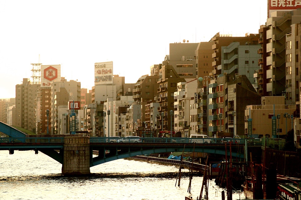 Urban Bridge Through Japanese City