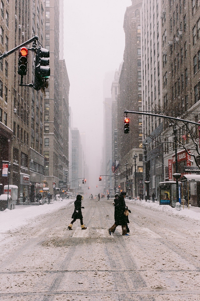 Snowy Crosswalk In Wintery City