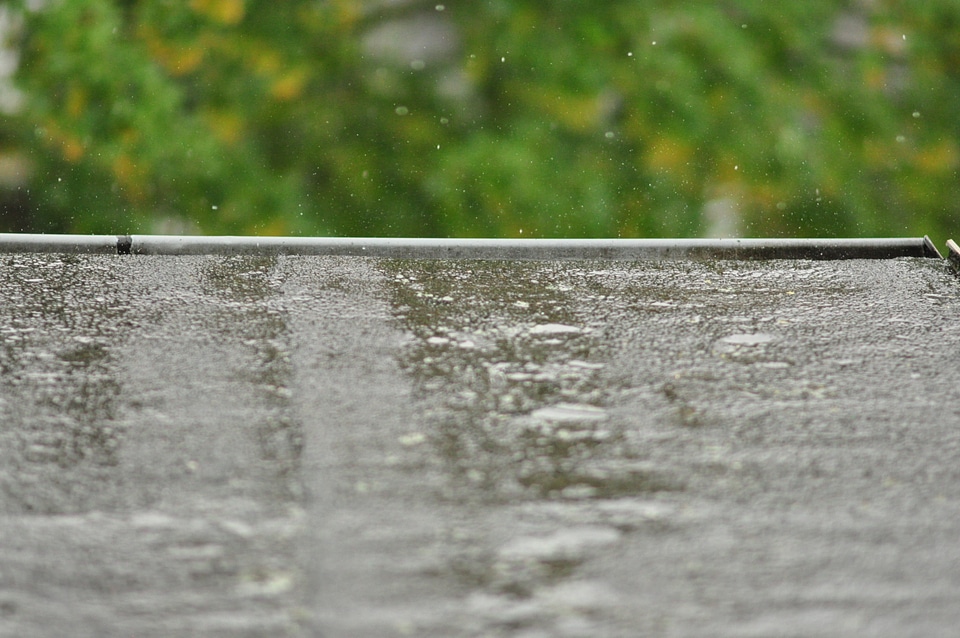 Jumping raindrops on rooftop