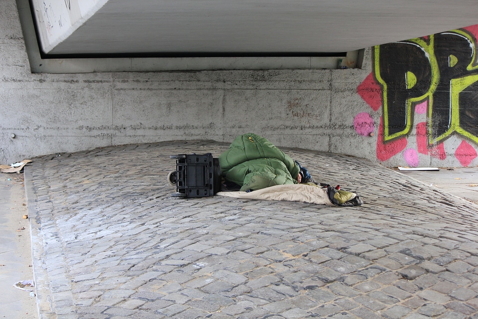 Homeless sleeping under a bridge in Hamburg