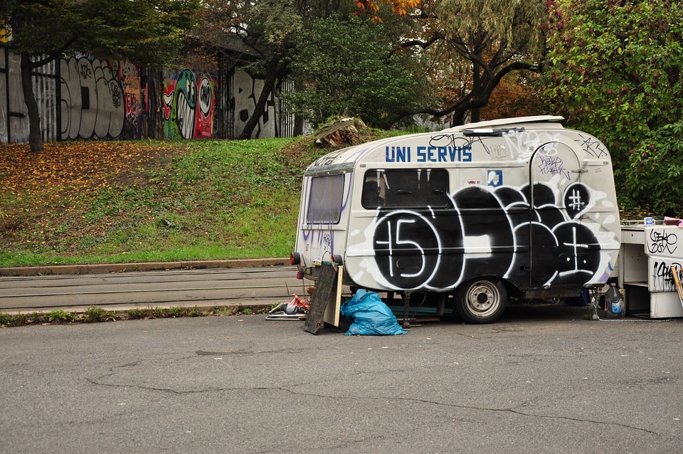 Sprayed camper in Prague