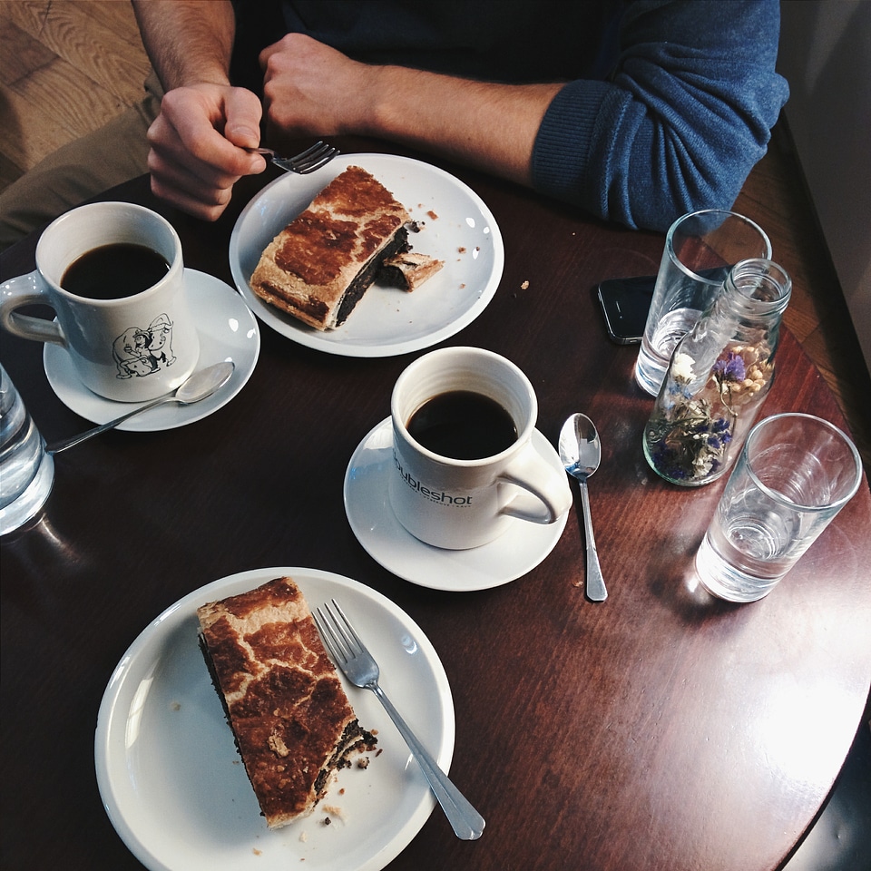 Black coffee with poppy seed Strudel