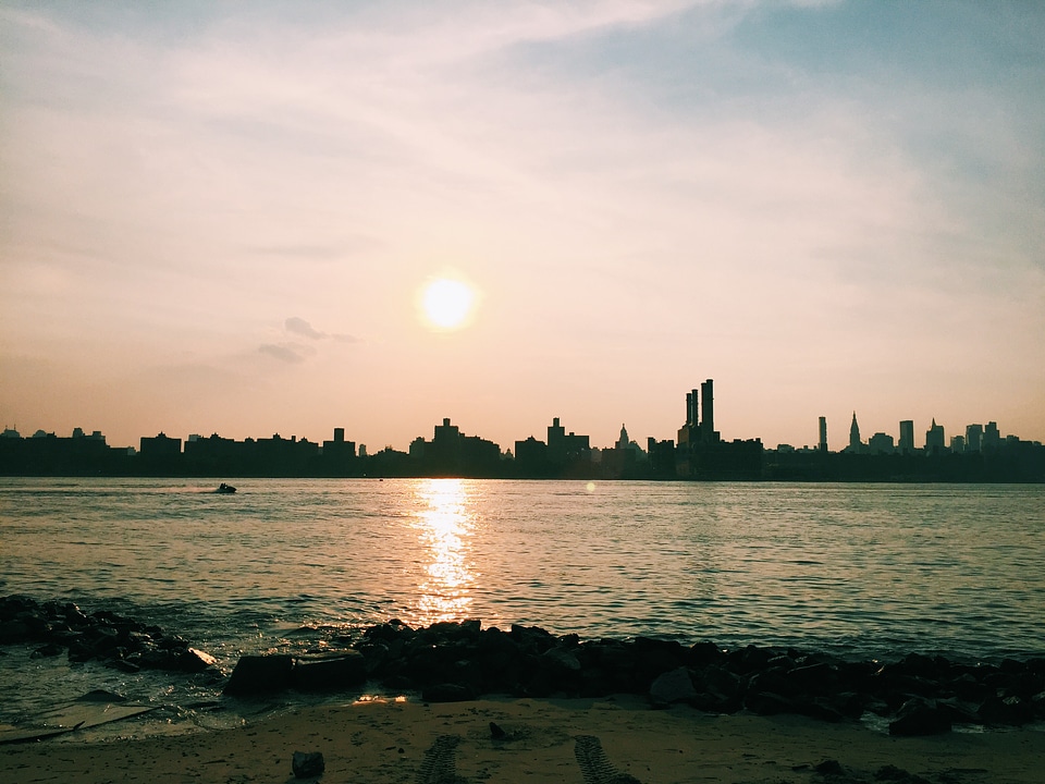 Sunset Overlooking Cityscape and Beach