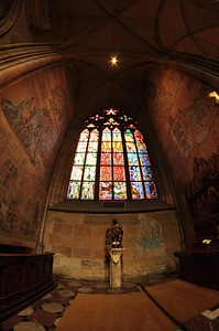 Stained-glass window in St. Vitus Cathedral photo