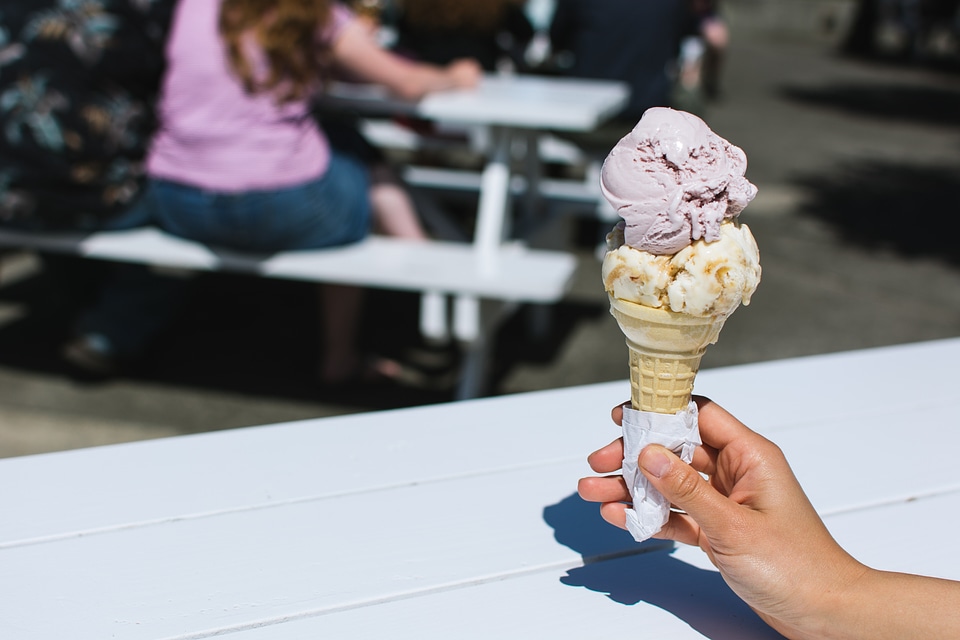 Two scoops of creamy ice cream