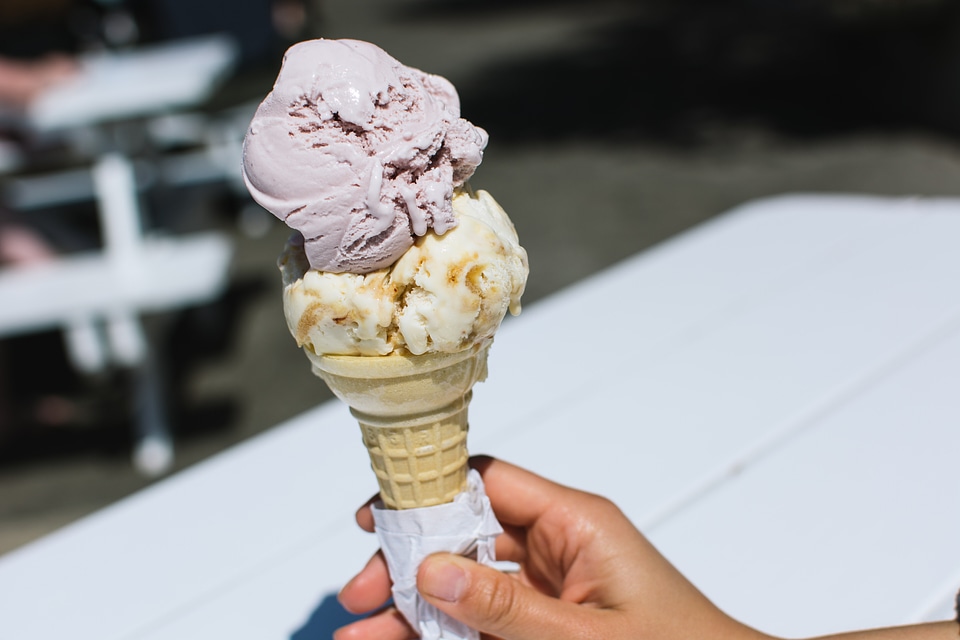 Two scoops of creamy ice cream