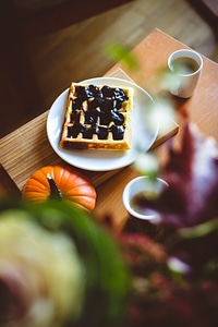 Autumn relax with waffle and coffee photo