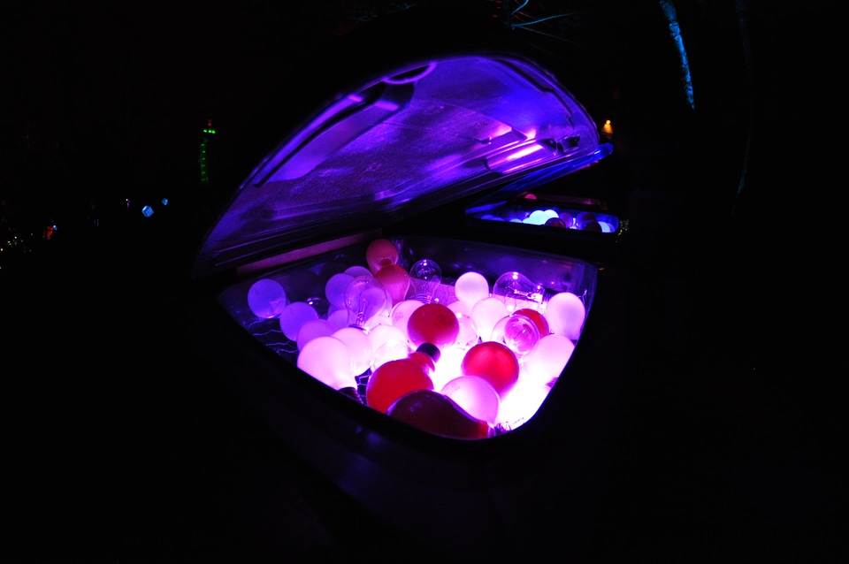Purple balls in garbage can