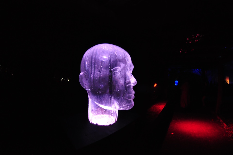 Glassy head sculpture at Parkleuchten