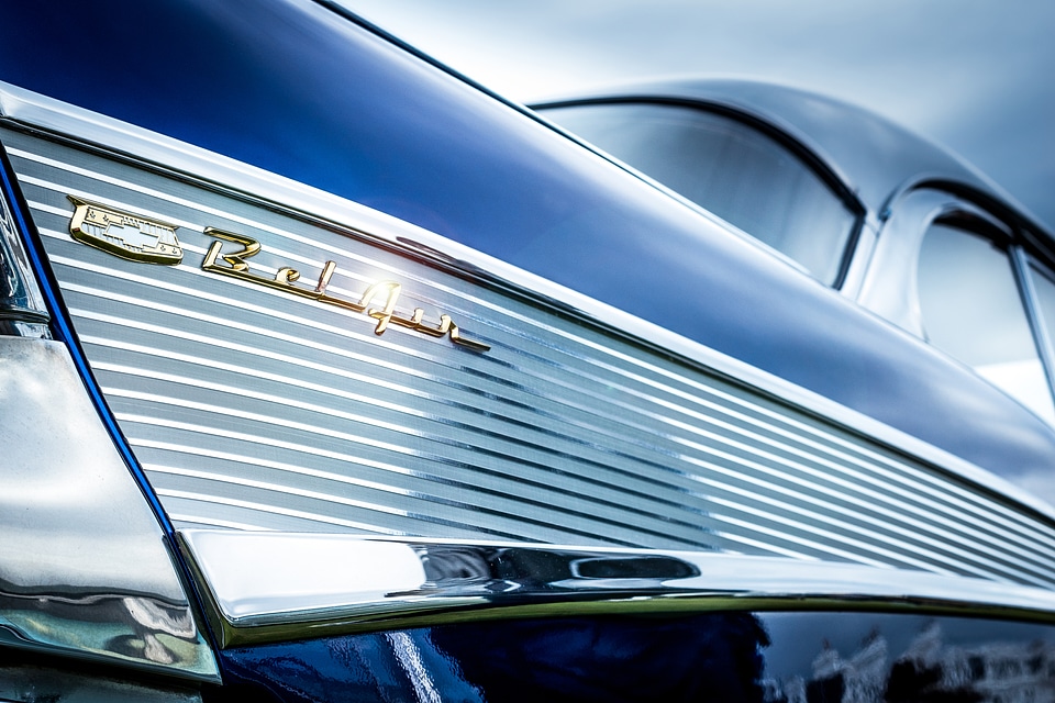 Side View of Shiny Blue Vintage Chevrolet Car