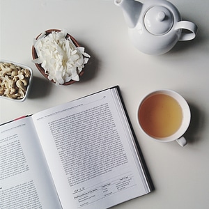 Relaxed sunday with tea and a book photo
