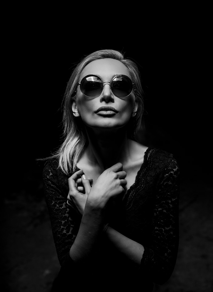 Black and White Woman Wearing Sunglasses Portrait
