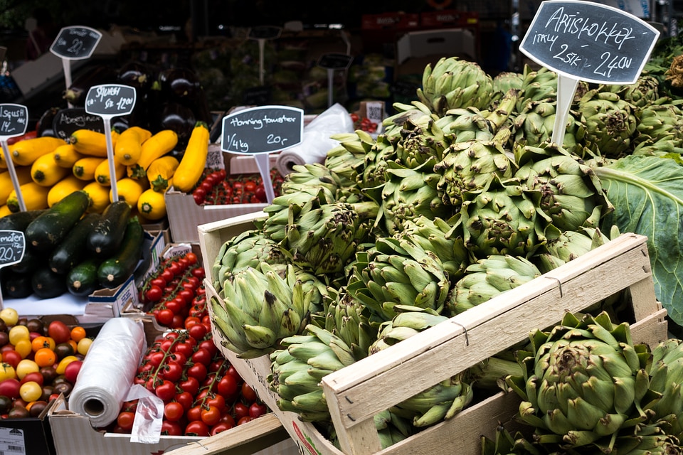 Artichokes at a farmers market