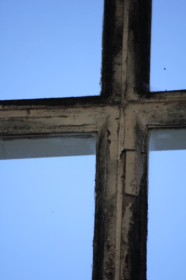 Cross build of mullion and transom of a window