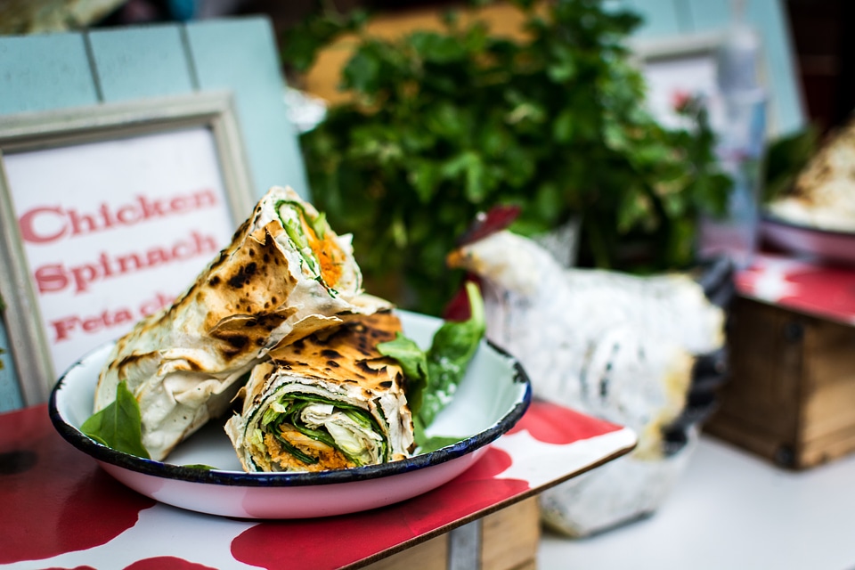 Healthy vegetarian wrap with spinach