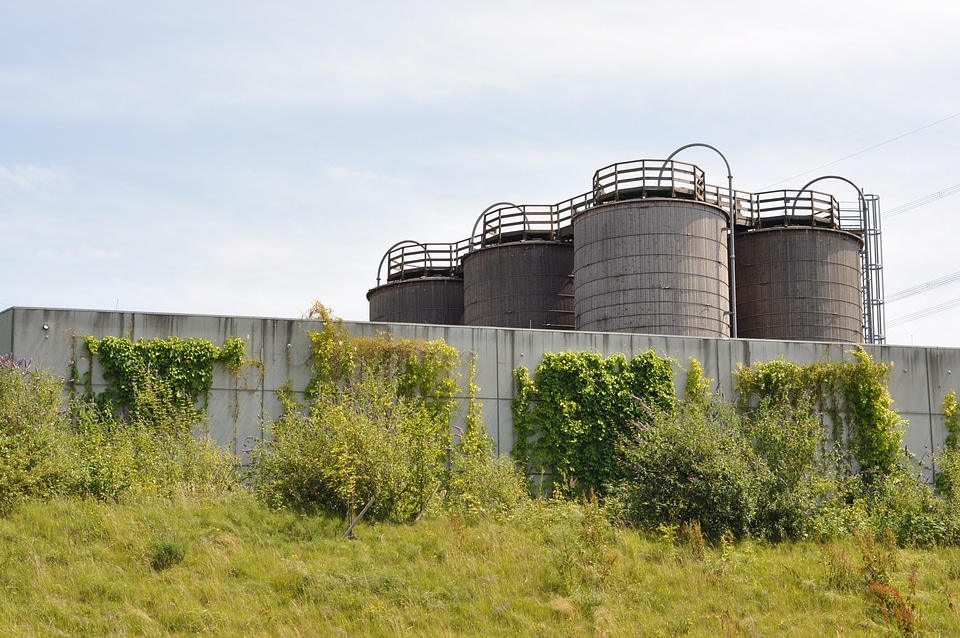 Silos behind concrete walls at Ruhr area