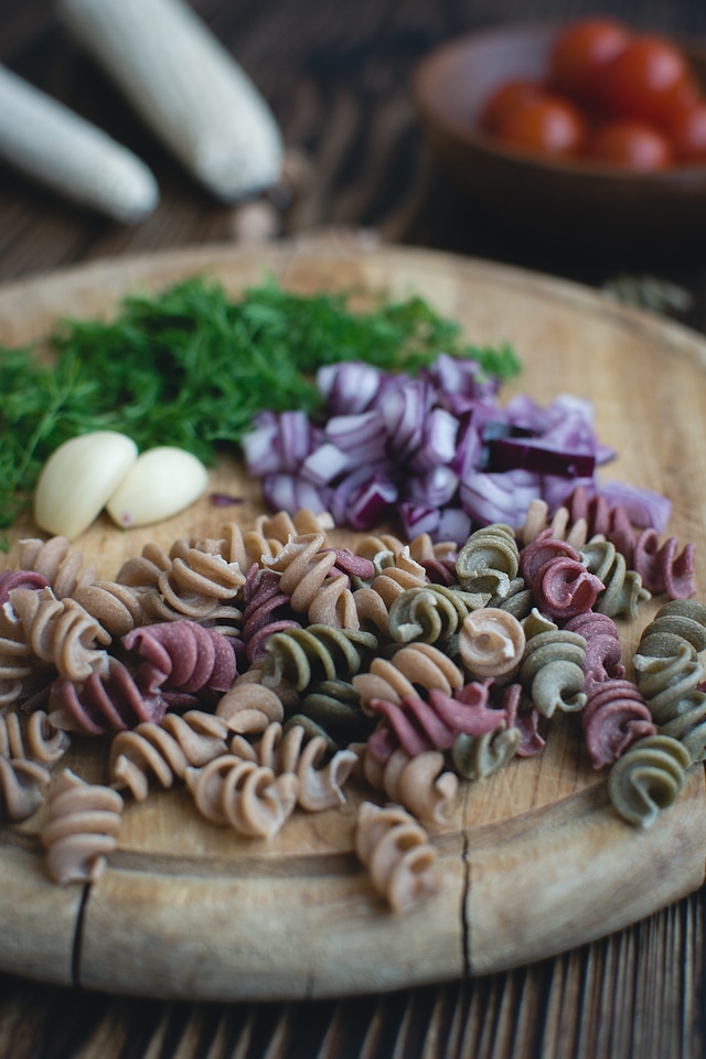 Pasta fusilli prepared for cooking