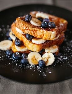 Traditional French Toasts with Bananas and Blueberries photo