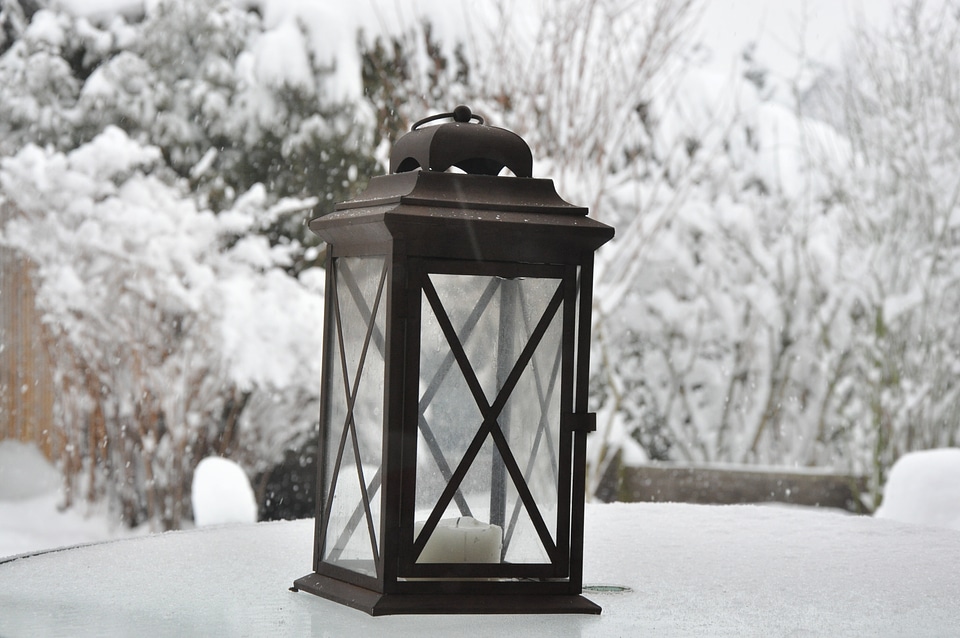 Black lantern in snow