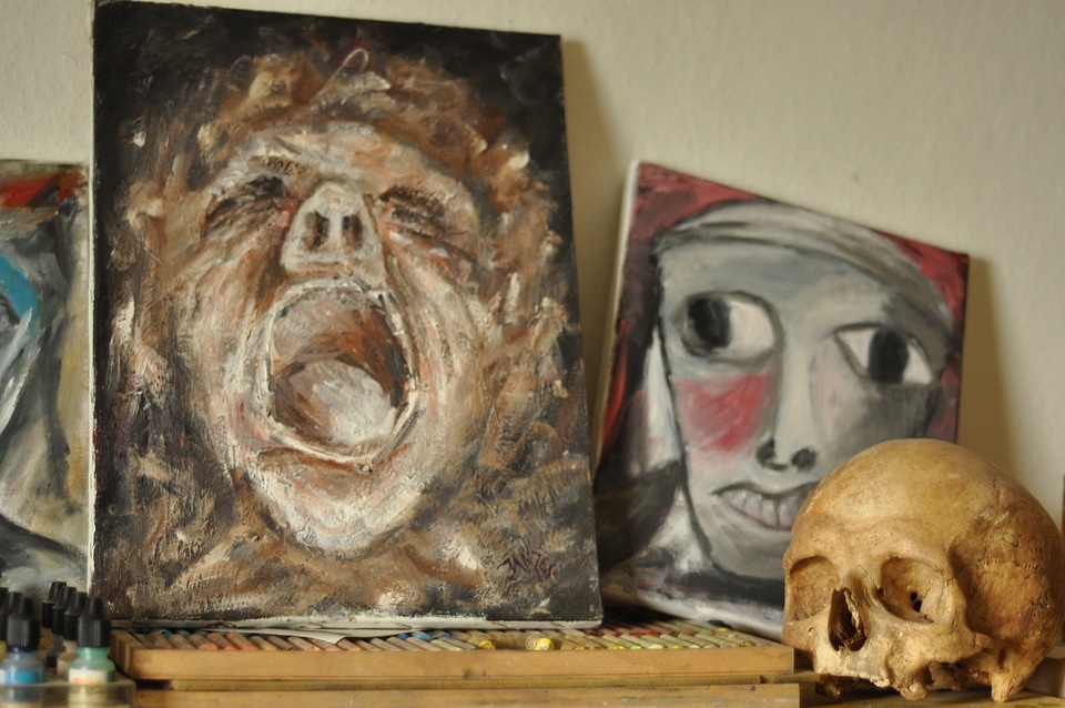 Skull and paintings