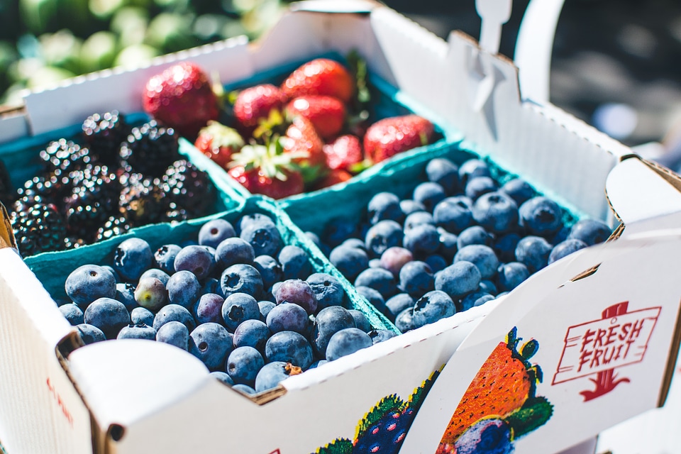Blueberries on a market