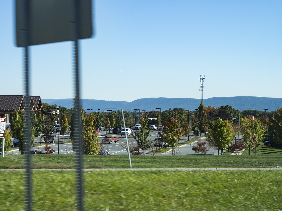 Store Parking Lot with Mountains