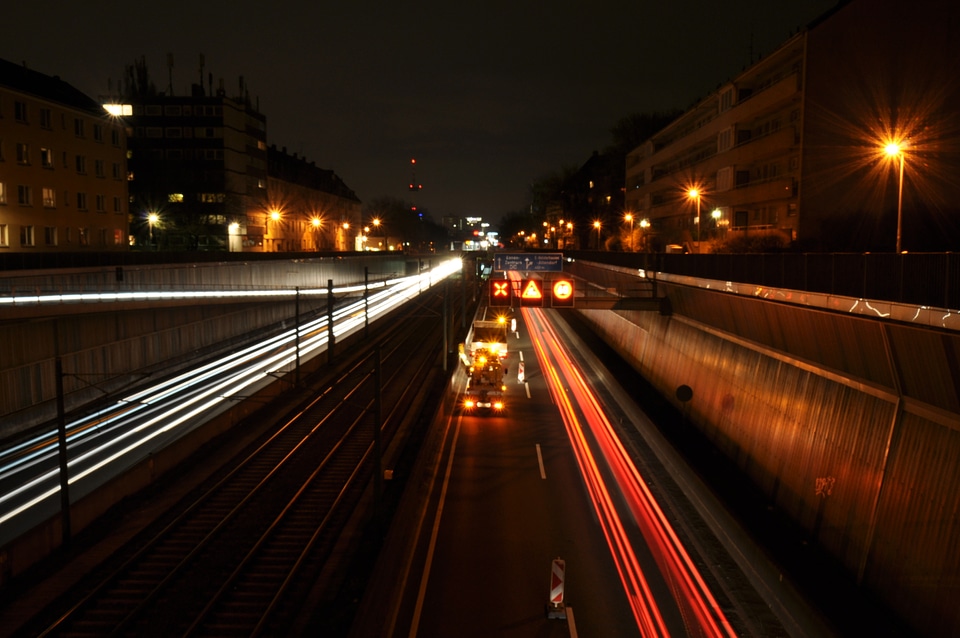 Motorway A40 in Essen at night