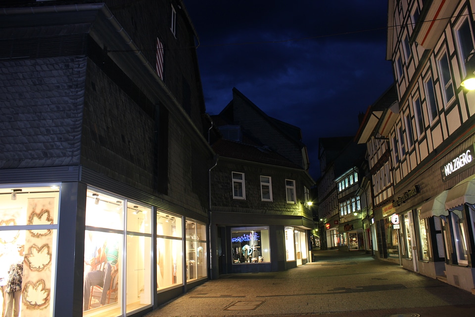 Pedestrian area in Goslar at night