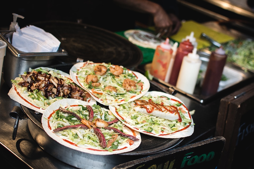 Street food wraps with fried meat